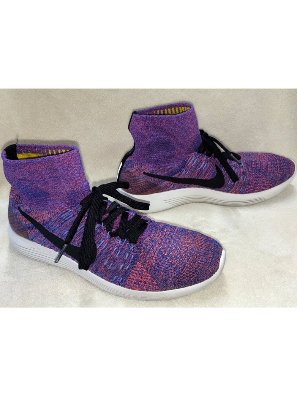Nike Lunarlon Flyknit High Top Running Shoes Purple Pink Women 9.5 #h